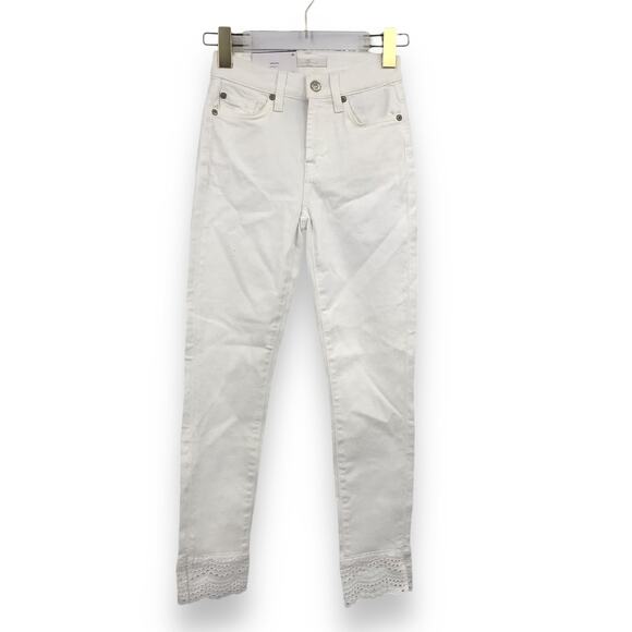 7 For All Mankind Gwenevere Ankle Skinny Jeans 23 Mid Rise Eyelet Hem Pockets - Picture 1 of 13